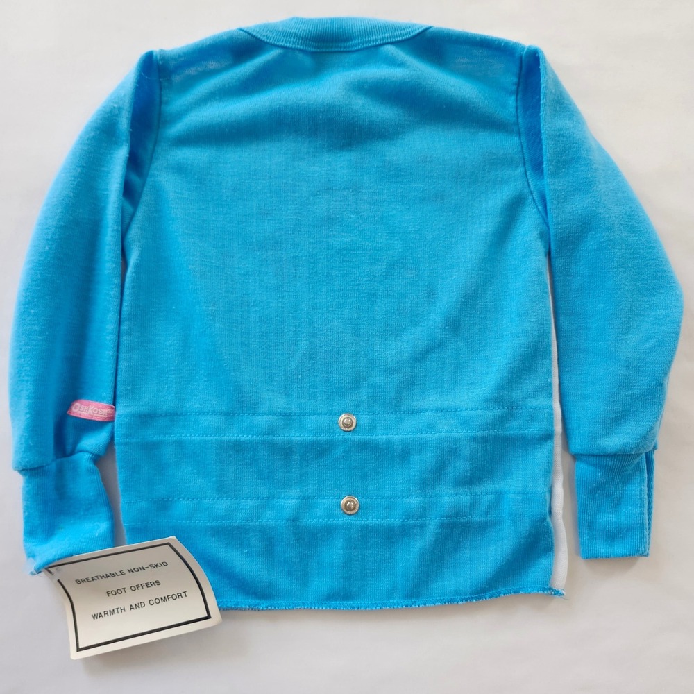 Vintage OshKosh Bgosh Toddler Kids 3T Blue Cat Meow Snap Waist Footed Pajama Set - Picture 4 of 7